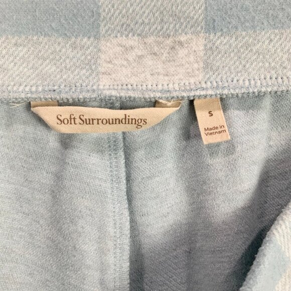 Soft Surroundings Blue/Gray Plaid Flannel Pants Sz S Pull-On Wide Leg w/Pockets - Picture 3 of 5